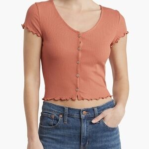 Madewell Fitted Cropped Button Down Tee Ruffle Sleeves Y2K